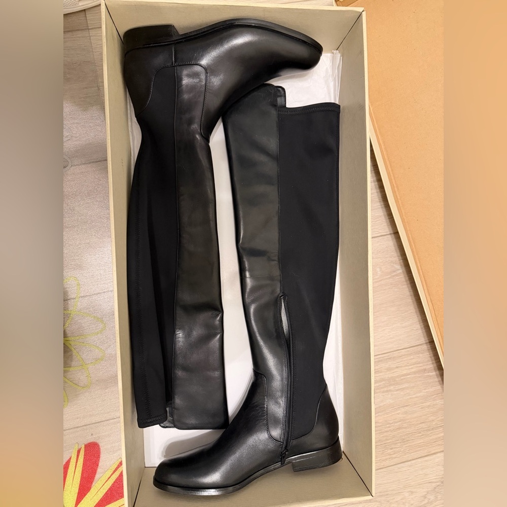 Brand new Clarks Bizzy Girl Black Over the Knee Leather Boots - size 6.5
